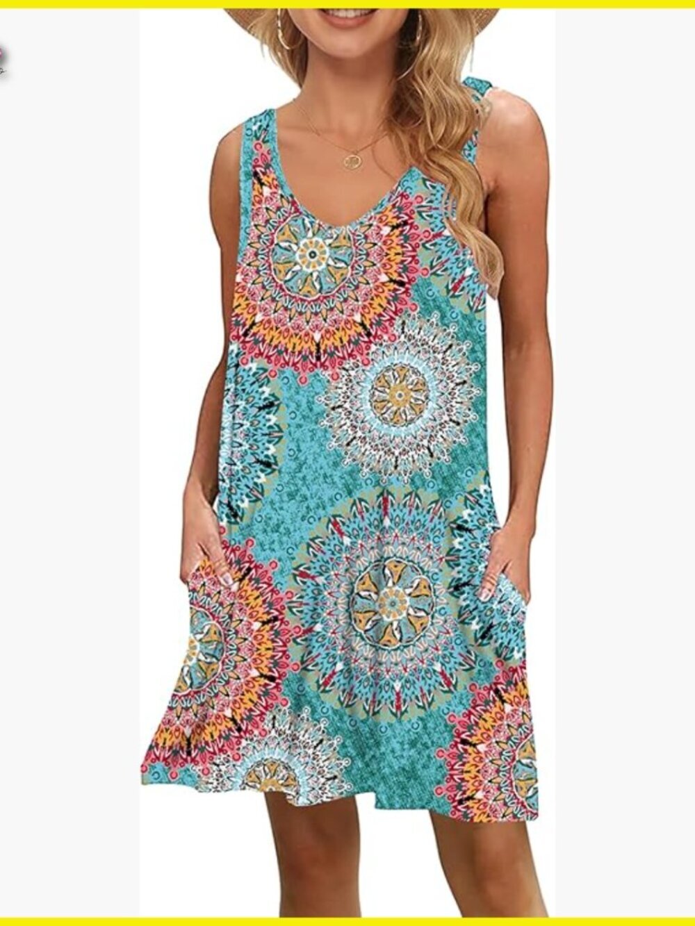 Sleeveless V-Neck Swing Dress Casual Flowy Summer Beach Cover Up